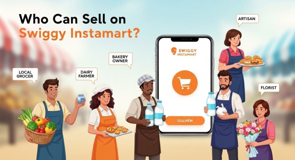 Eligibility criteria for Swiggy Instamart seller registration including FMCG brands, distributors, D2C sellers, and grocery suppliers