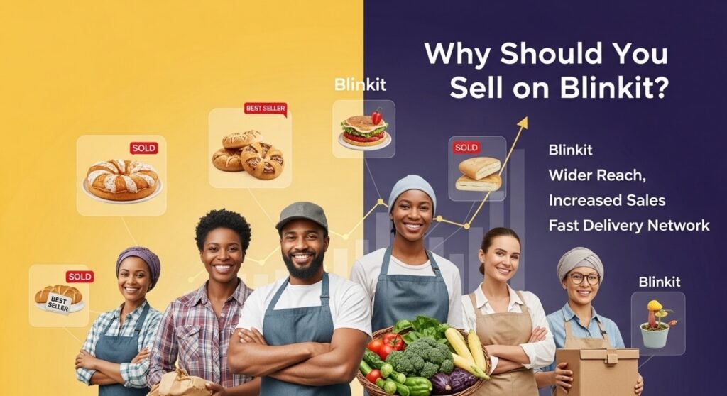 Blinkit quick commerce platform dashboard with 10-minute delivery model for sellers in India