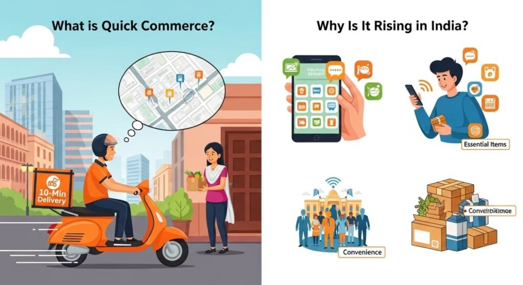 Quick commerce delivery model showing instant grocery delivery in India