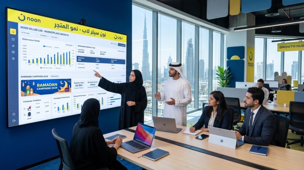 UAE team reviewing Noon Seller Lab analytics dashboard.