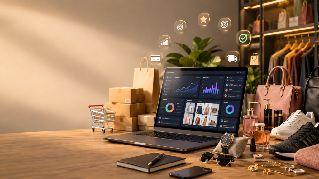 Myntra seller account management dashboard with fashion products, catalog management, inventory tracking, product listing optimization, and ecommerce business growth.