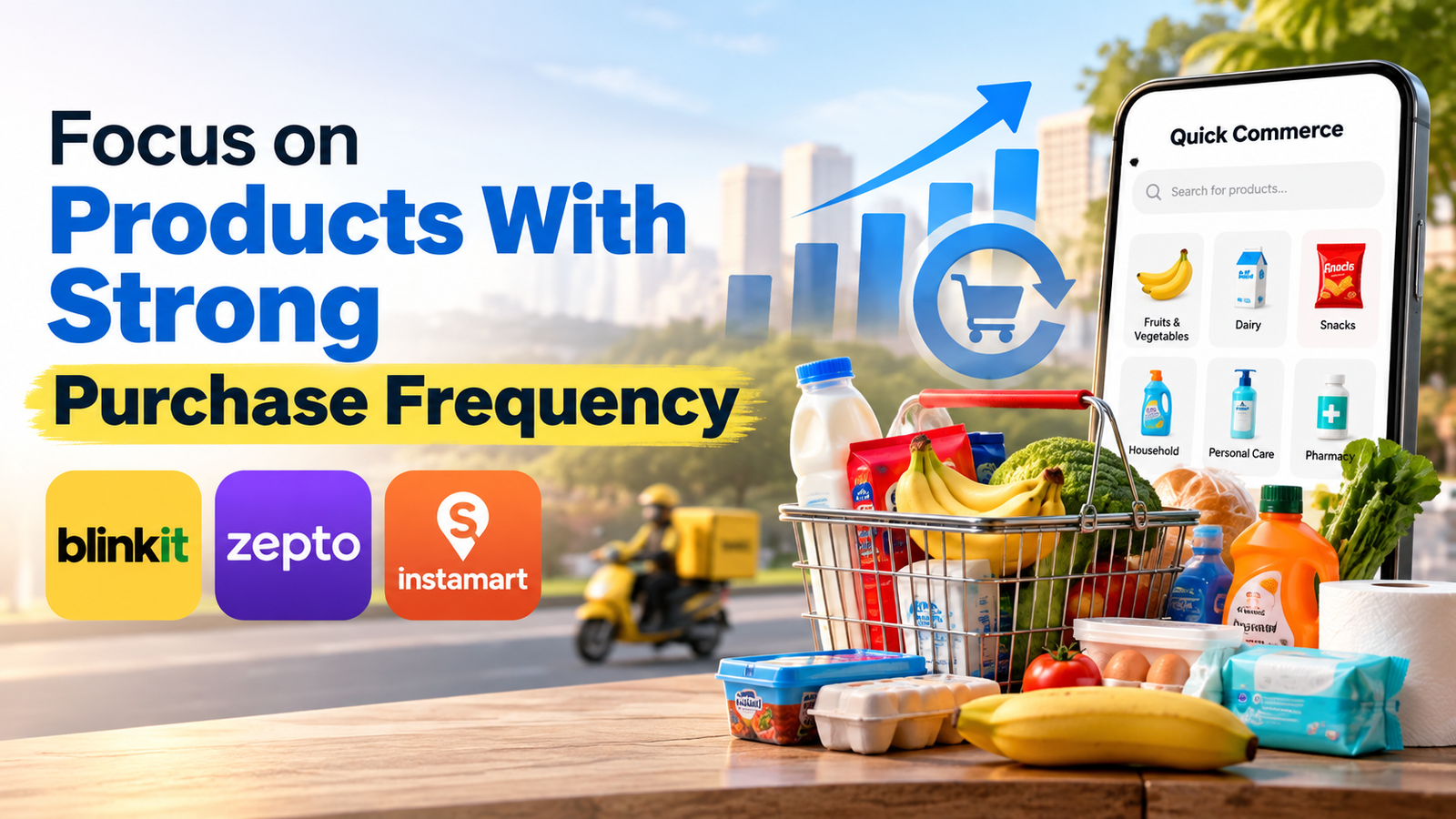 Products to sell on Blinkit, Zepto, and Instamart, including groceries, snacks, beverages, and daily essentials.