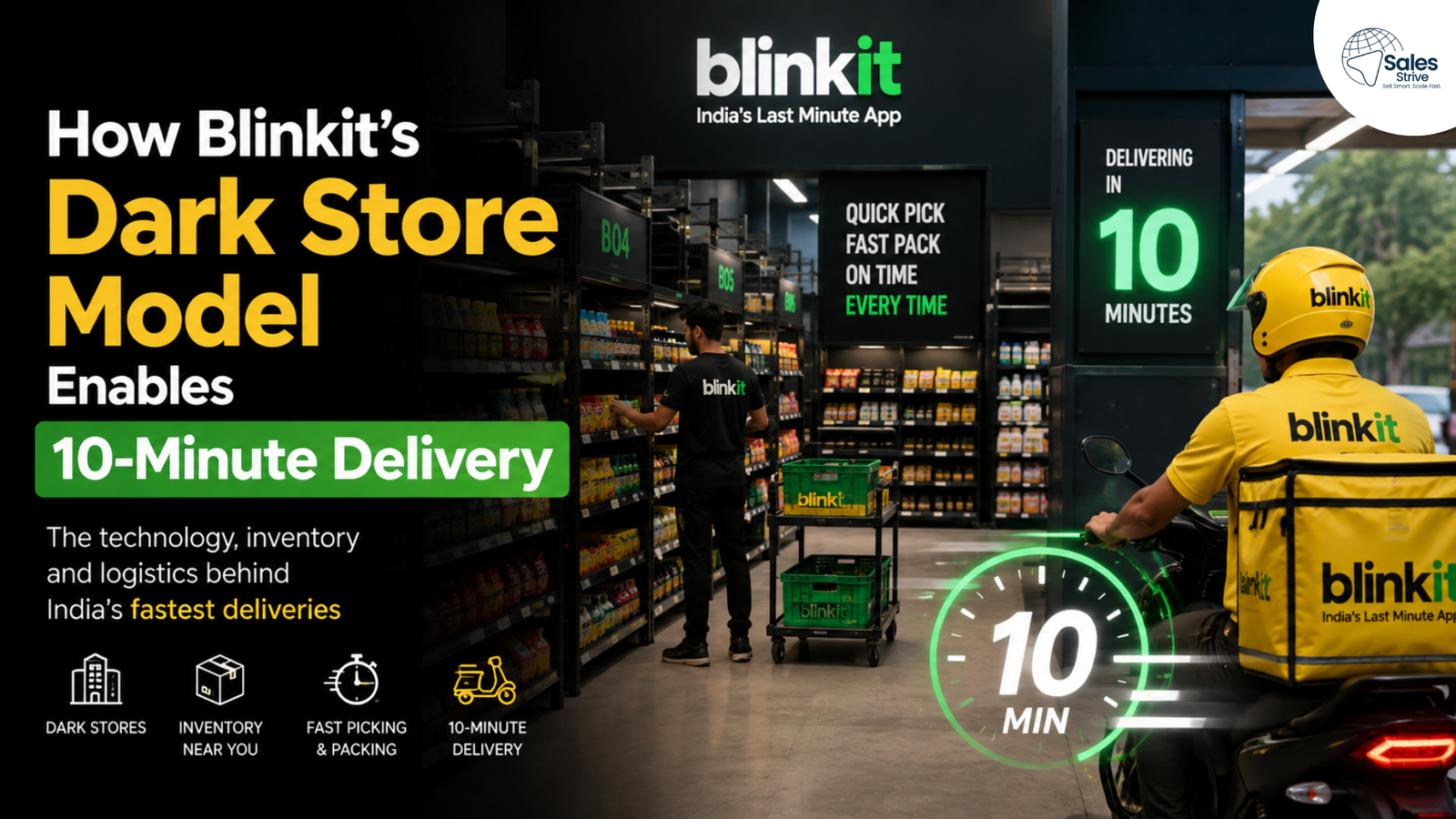 Blinkit dark store model enabling 10-minute delivery through fast picking, inventory management, and quick-commerce logistics.