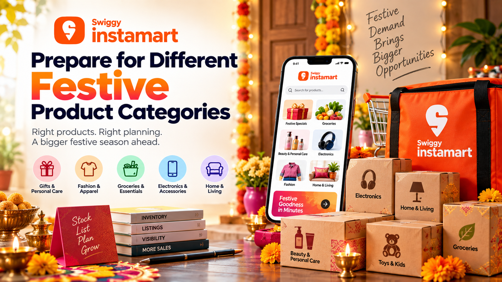 Swiggy Instamart catalog management with organized products and optimized listings.